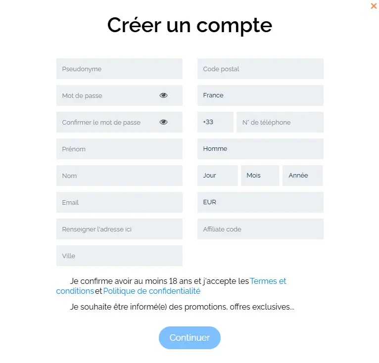 Proceso de registro HORUS CASINO